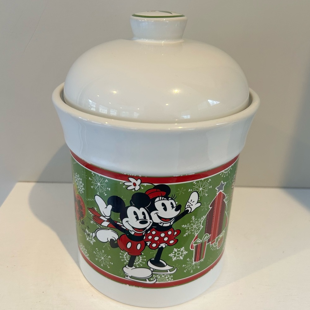 Disney Mickey and Minnie Mouse Holiday Christmas Cookie Jar Canister
